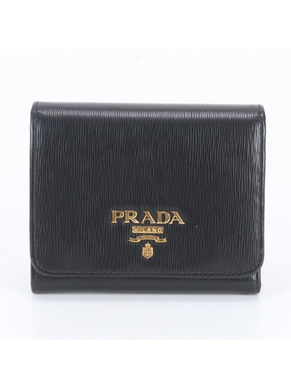 Prada Vitello Move Leather Trifold Wallet Compact Black